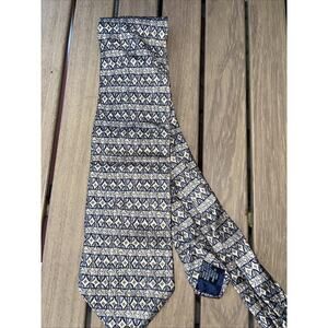 Vintage ITALIANISSIMO Tan Brown Blue Tie 100% Silk (SB5)